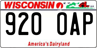 WI license plate 920OAP