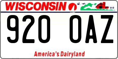 WI license plate 920OAZ