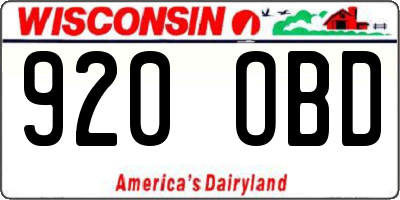 WI license plate 920OBD