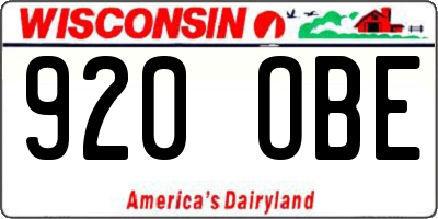 WI license plate 920OBE