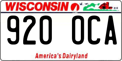 WI license plate 920OCA