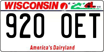 WI license plate 920OET