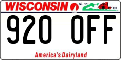 WI license plate 920OFF