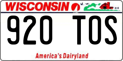 WI license plate 920TOS