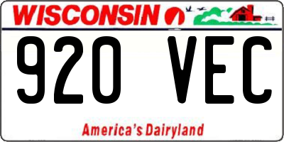 WI license plate 920VEC