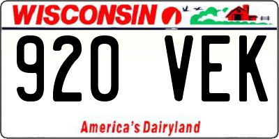WI license plate 920VEK