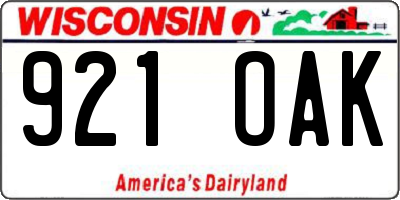 WI license plate 921OAK