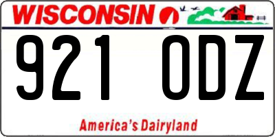 WI license plate 921ODZ