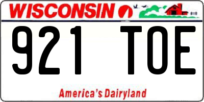 WI license plate 921TOE