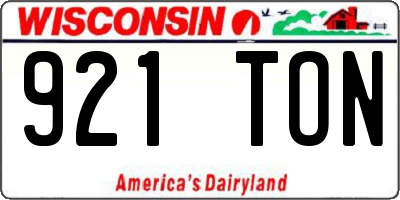 WI license plate 921TON