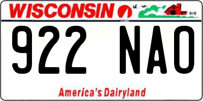 WI license plate 922NAO