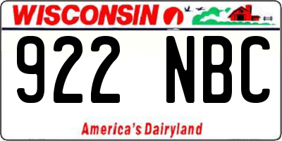 WI license plate 922NBC