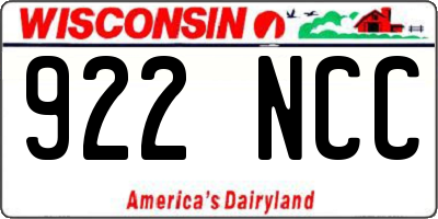 WI license plate 922NCC
