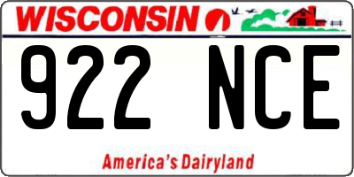 WI license plate 922NCE
