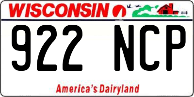 WI license plate 922NCP