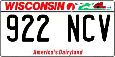 WI license plate 922NCV