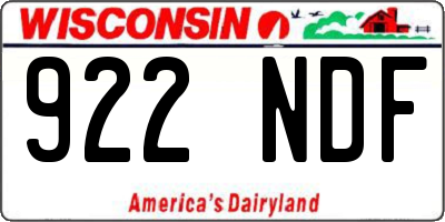 WI license plate 922NDF
