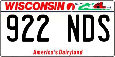 WI license plate 922NDS