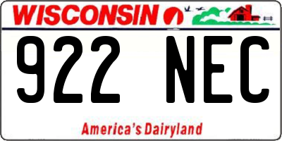 WI license plate 922NEC