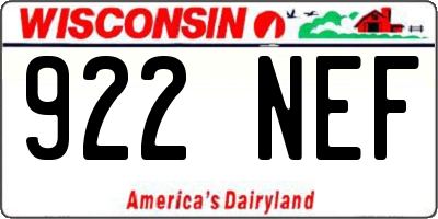 WI license plate 922NEF
