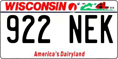 WI license plate 922NEK