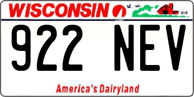 WI license plate 922NEV