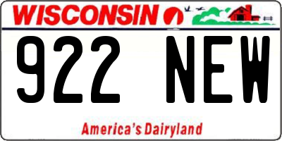 WI license plate 922NEW