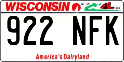 WI license plate 922NFK