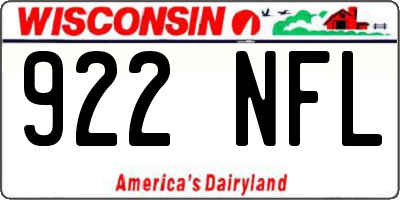 WI license plate 922NFL