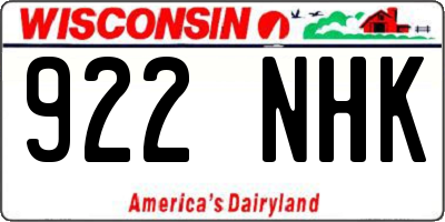 WI license plate 922NHK
