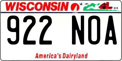 WI license plate 922NOA