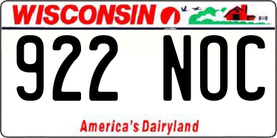 WI license plate 922NOC