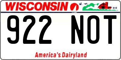 WI license plate 922NOT