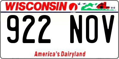 WI license plate 922NOV