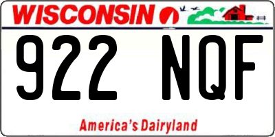 WI license plate 922NQF