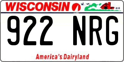 WI license plate 922NRG