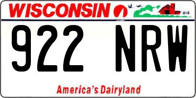 WI license plate 922NRW