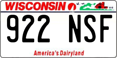 WI license plate 922NSF