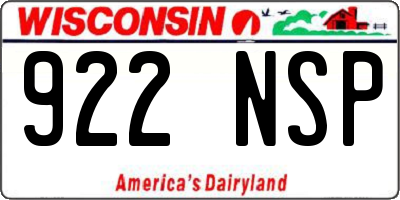 WI license plate 922NSP