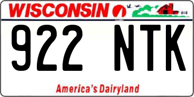 WI license plate 922NTK