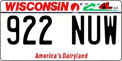 WI license plate 922NUW