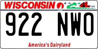WI license plate 922NWO