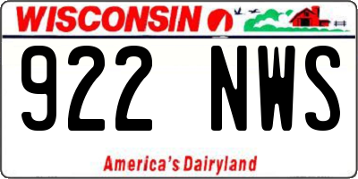 WI license plate 922NWS
