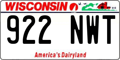 WI license plate 922NWT
