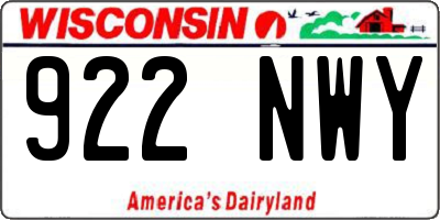 WI license plate 922NWY