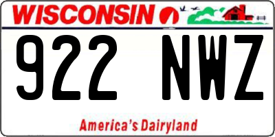 WI license plate 922NWZ