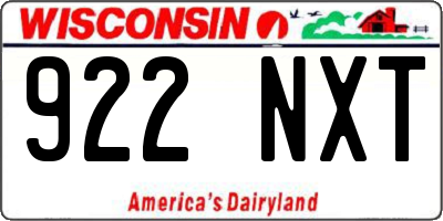 WI license plate 922NXT