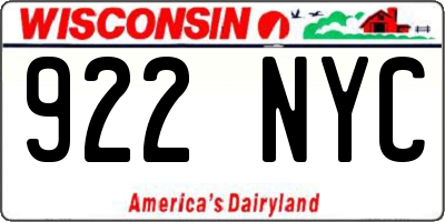 WI license plate 922NYC