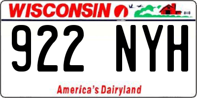 WI license plate 922NYH
