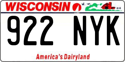 WI license plate 922NYK